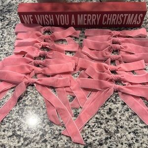 Handmade Velvet Barbie Pink Christmas Holiday Bow Ornaments Set